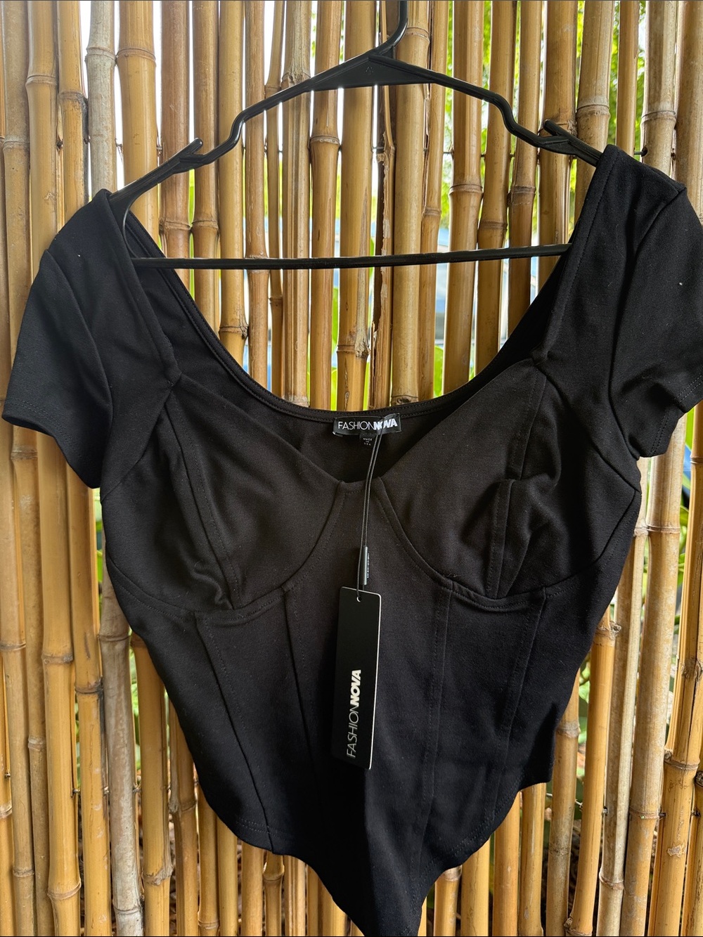 Fashion Nova Black Sweetheart Bodysuit Crop Top